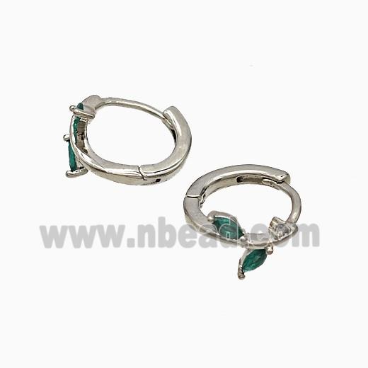 Copper Leaf Hoop Earrings Pave Crystal Glass Platinum Plated