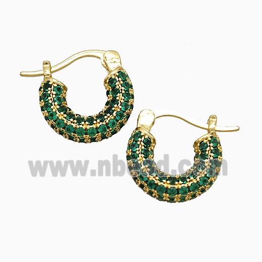 Copper Leaveback Earrings Pave Green Zirconia Gold Plated