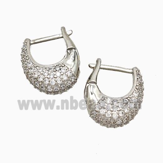 Copper Latchback Earrings Pave Zirconia Platinum Plated