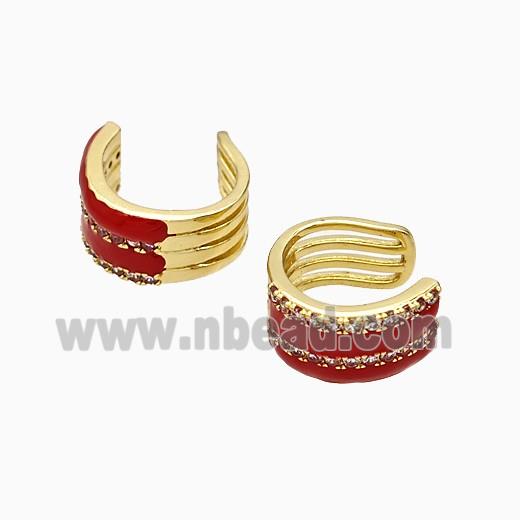 Copper Clip Earrings Red Enamel Gold Plated
