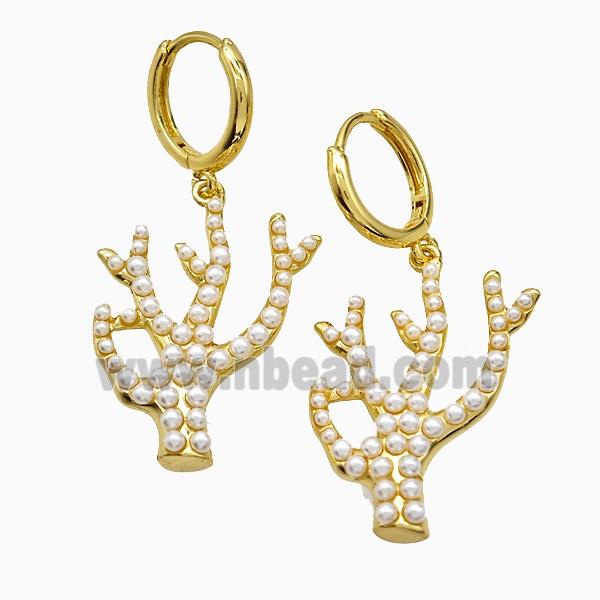 Copper Antlers Hoop Earrings Pave Pearlized Resin Gold Plated