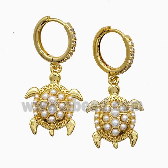 Copper Tortoise Hoop Earrings Pave Pearlized Resin Gold Plated