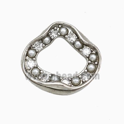 Copper Circle Pendant Pave Zirconia Pearlized Resin Platinum Plated