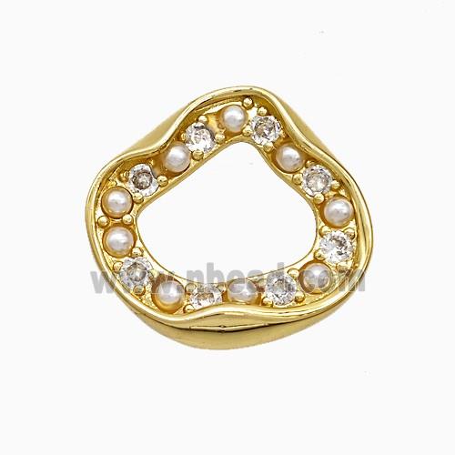 Copper Circle Pendant Pave Zirconia Pearlized Resin Gold Plated