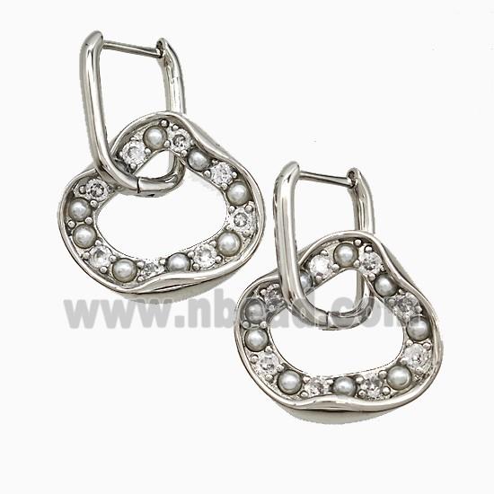 Copper Circle Latchback Earrings Pave Pearlized Resin Platinum Plated