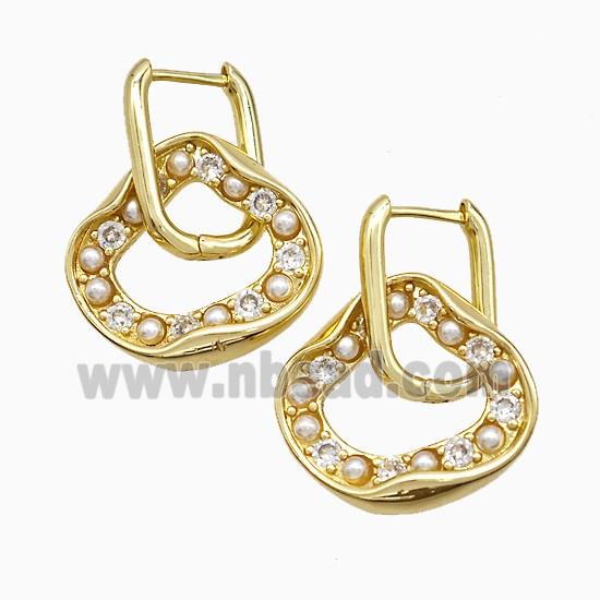 Copper Circle Latchback Earrings Pave Pearlized Resin Gold Plated