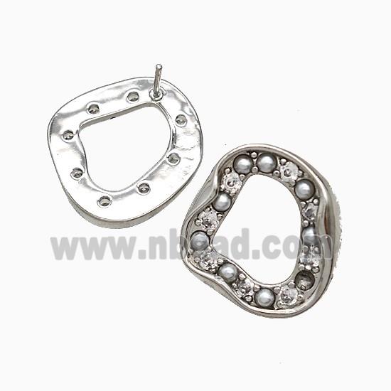 Copper Circle Stud Earrings Pave Pearlized Resin Platinum Plated