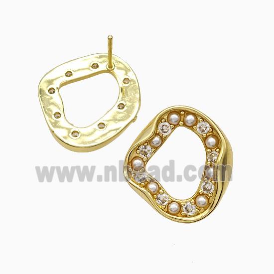 Copper Circle Stud Earrings Pave Pearlized Resin Gold Plated