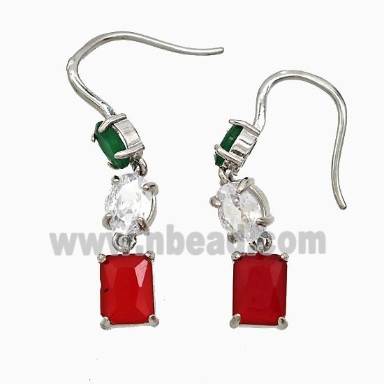 Copper Hook Earrings Pave Crystal Glass Platinum Plated