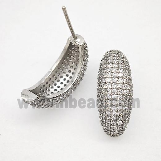 Copper Stud Earrings Micropave Zirconia Platinum Plated