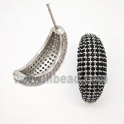 Copper Stud Earrings Micropave Black Zirconia Platinum Plated