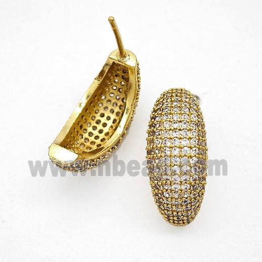 Copper Stud Earrings Micropave Zirconia Gold Plated