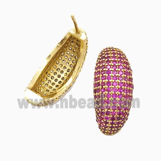 Copper Stud Earrings Micropave Fuchsia Zirconia Gold Plated
