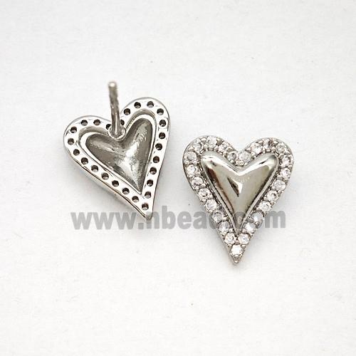 Copper Heart Stud Earrings Pave Zirconia Platinum Plated