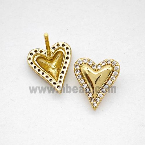Copper Heart Stud Earrings Pave Zirconia Gold Plated