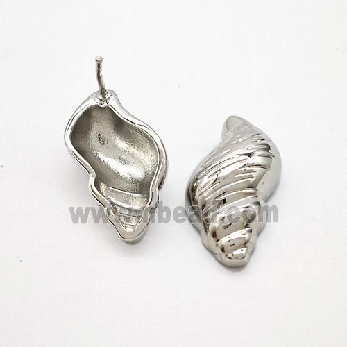 Copper Conch Shell Stud Earrings Platinum Plated