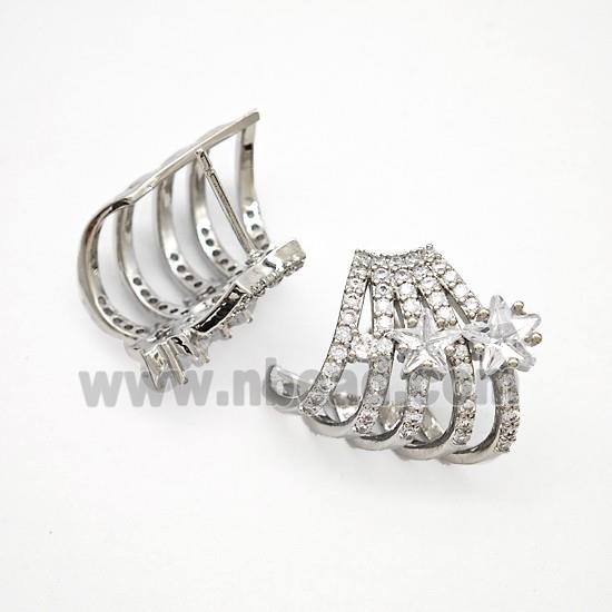 Copper Stud Earrings Pave Zirconia Platinum Plated