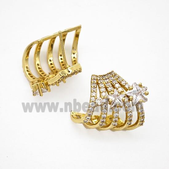 Copper Stud Earrings Pave Zirconia Gold Plated