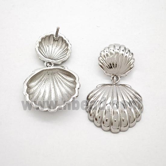 Copper Scallop Shell Stud Earrings Platinum Plated