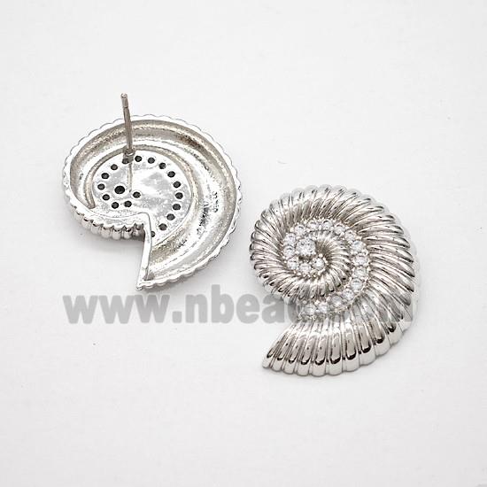 Copper Spiral Shell Stud Earrings Platinum Plated