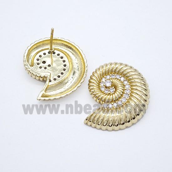 Copper Spiral Shell Stud Earrings Gold Plated