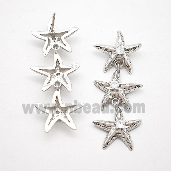 Copper Starfish Stud Earrings Pave Zirconia Platinum Plated