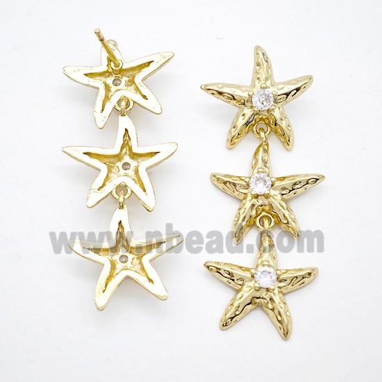 Copper Starfish Stud Earrings Pave Zirconia Gold Plated