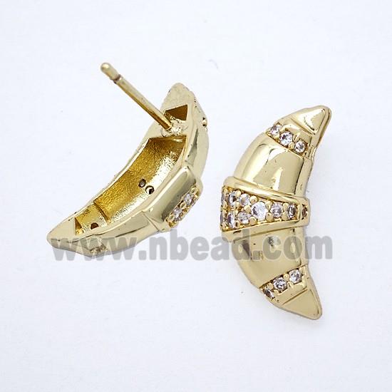 Copper Moon Stud Earrings Pave Zirconia Gold Plated