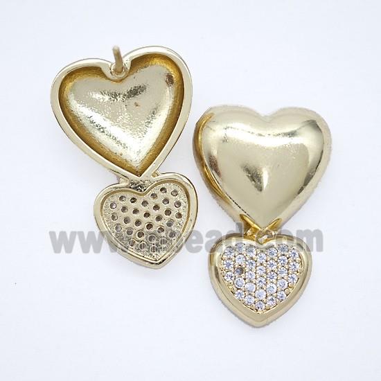 Copper Heart Stud Earrings Pave Zirconia Gold Plated