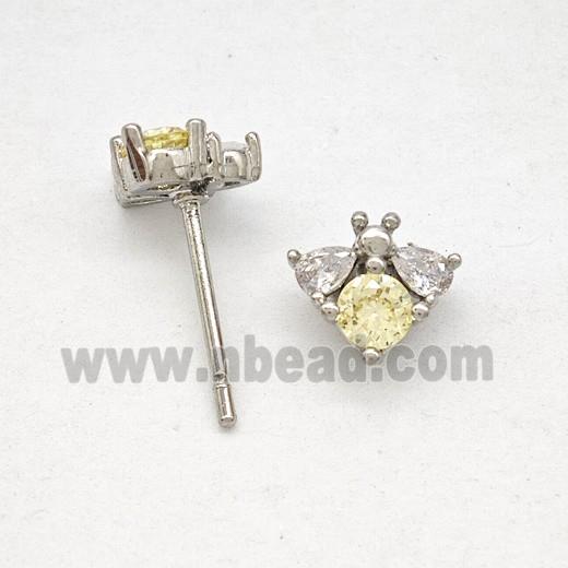 Copper Honeybee Stud Earrings Pave Zirconia Platinum Plated