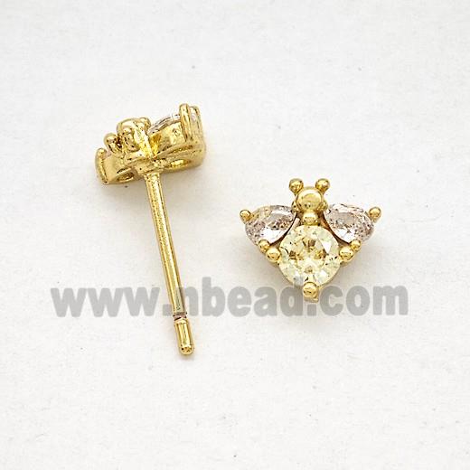 Copper Honeybee Stud Earrings Pave Zirconia Gold Plated