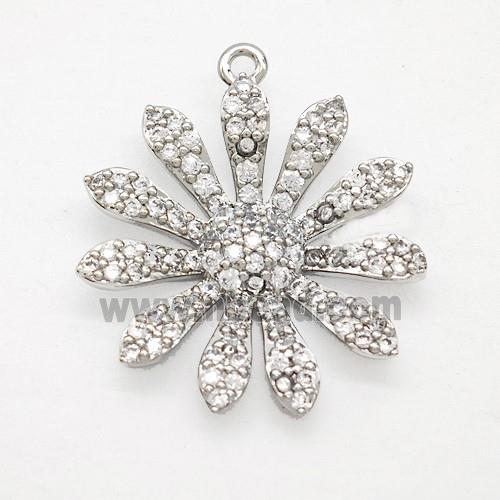Copper Sunflower Pendant Pave Zirconia Platinum Plated