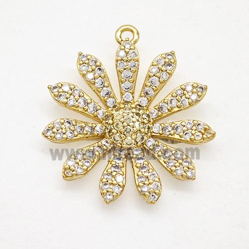Copper Sunflower Pendant Pave Zirconia Gold Plated