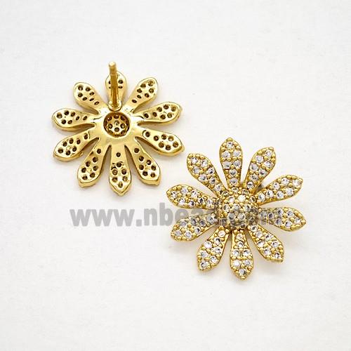 Copper Sunflower Stud Earrings Pave Zirconia Gold Plated