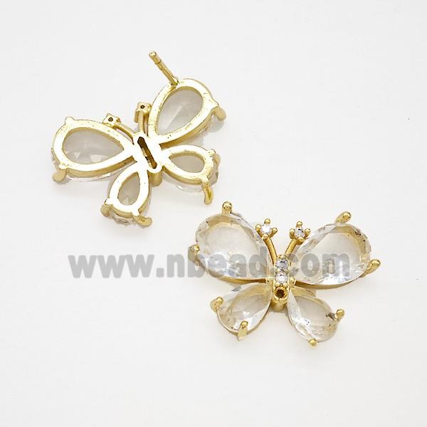 Copper Butterfly Stud Earrings Pave Crystal Glass Gold Plated