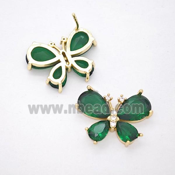 Copper Butterfly Stud Earrings Pave Green Crystal Glass Gold Plated