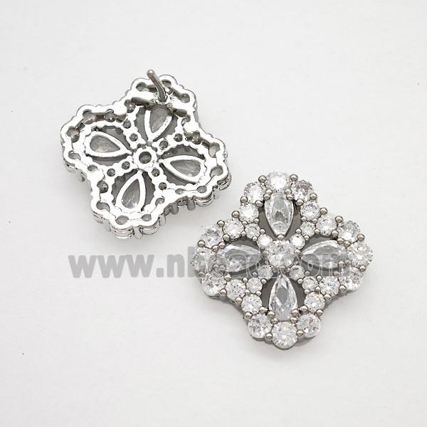 Copper Flower Stud Earrings Pave Zirconia Crystal Glass Platinum Plated