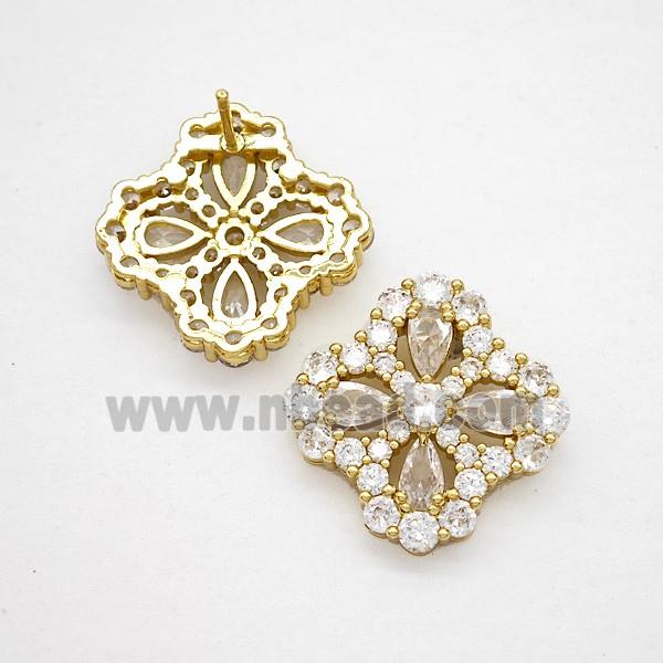 Copper Flower Stud Earrings Pave Zirconia Crystal Glass Gold Plated
