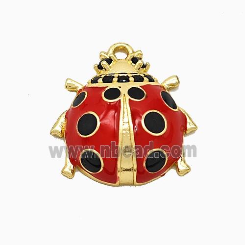 Copper Ladybug Pendant Red Enamel Gold Plated