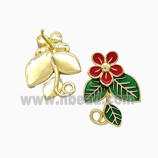 Copper Flower Stud Earrings Enamel Gold Plated