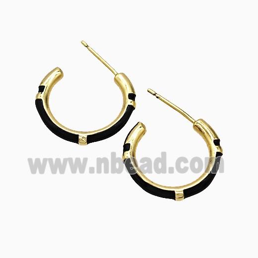Copper Stud Earrings Black Enamel Gold Plated