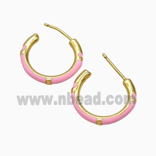 Copper Stud Earrings Pink Enamel Gold Plated