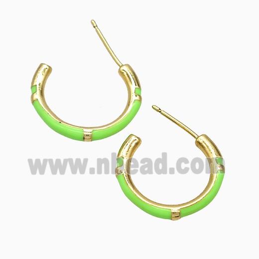 Copper Stud Earrings Green Enamel Gold Plated