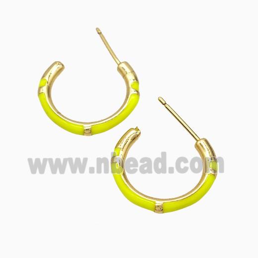 Copper Stud Earrings Yellow Enamel Gold Plated