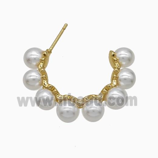 Copper Stud Earrings Pave Pearlized Resin Gold Plated