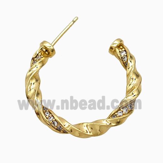 Copper Stud Earrings Pave Zirconia Gold Plated