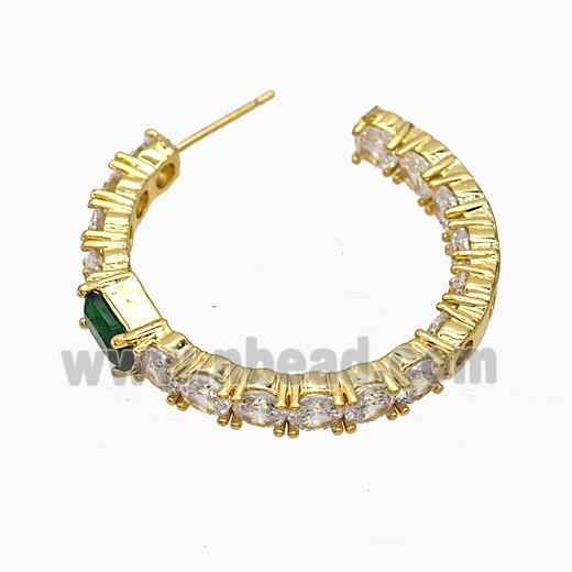 Copper Stud Earrings Pave Zirconia Gold Plated