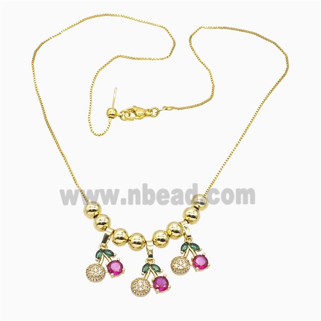 Copper Cherry Necklace Pave Zirconia Gold Plated