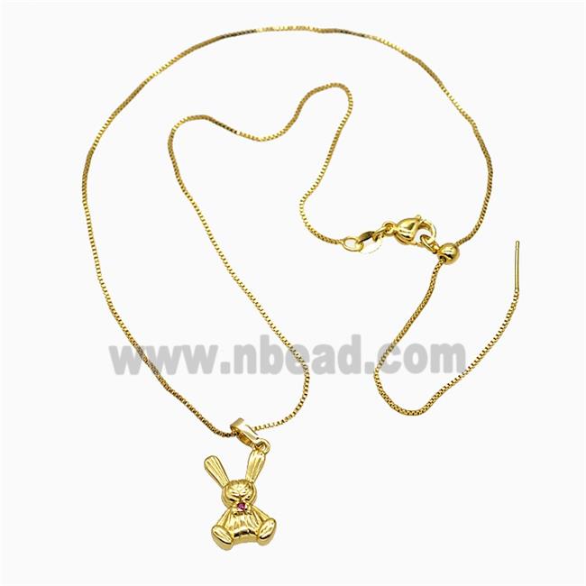 Copper Rabbit Necklace Pave Zirconia Gold Plated