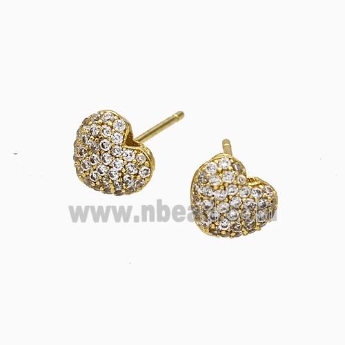 Copper Heart Stud Earrings Micropave Zirconia Gold Plated